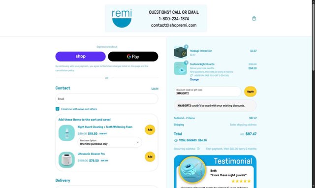 Remi checkout page showing Remi discount code box | Screenshot taken by SimplyCodes community member on Sep 7, 2025