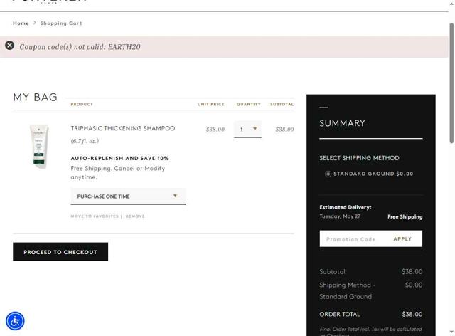 Rene Furterer checkout page showing Rene Furterer promo code box | Screenshot taken by SimplyCodes community member on May 17, 2025