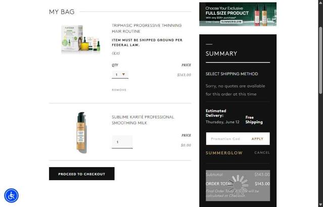 Rene Furterer checkout page showing Rene Furterer promo code box | Screenshot taken by SimplyCodes community member on Jun 5, 2025