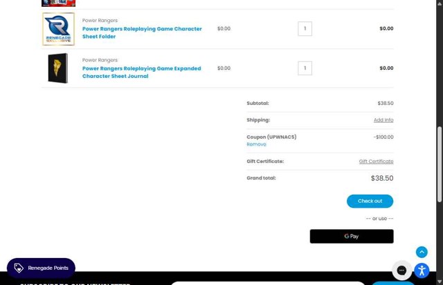 Renegade Game Studios checkout page showing Renegade Game Studios discount code box | Screenshot taken by SimplyCodes community member on Jul 16, 2025