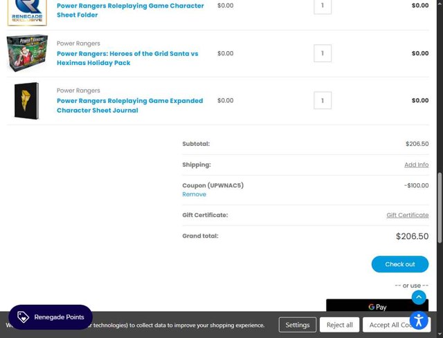 Renegade Game Studios checkout page showing Renegade Game Studios discount code box | Screenshot taken by SimplyCodes community member on Jul 16, 2025