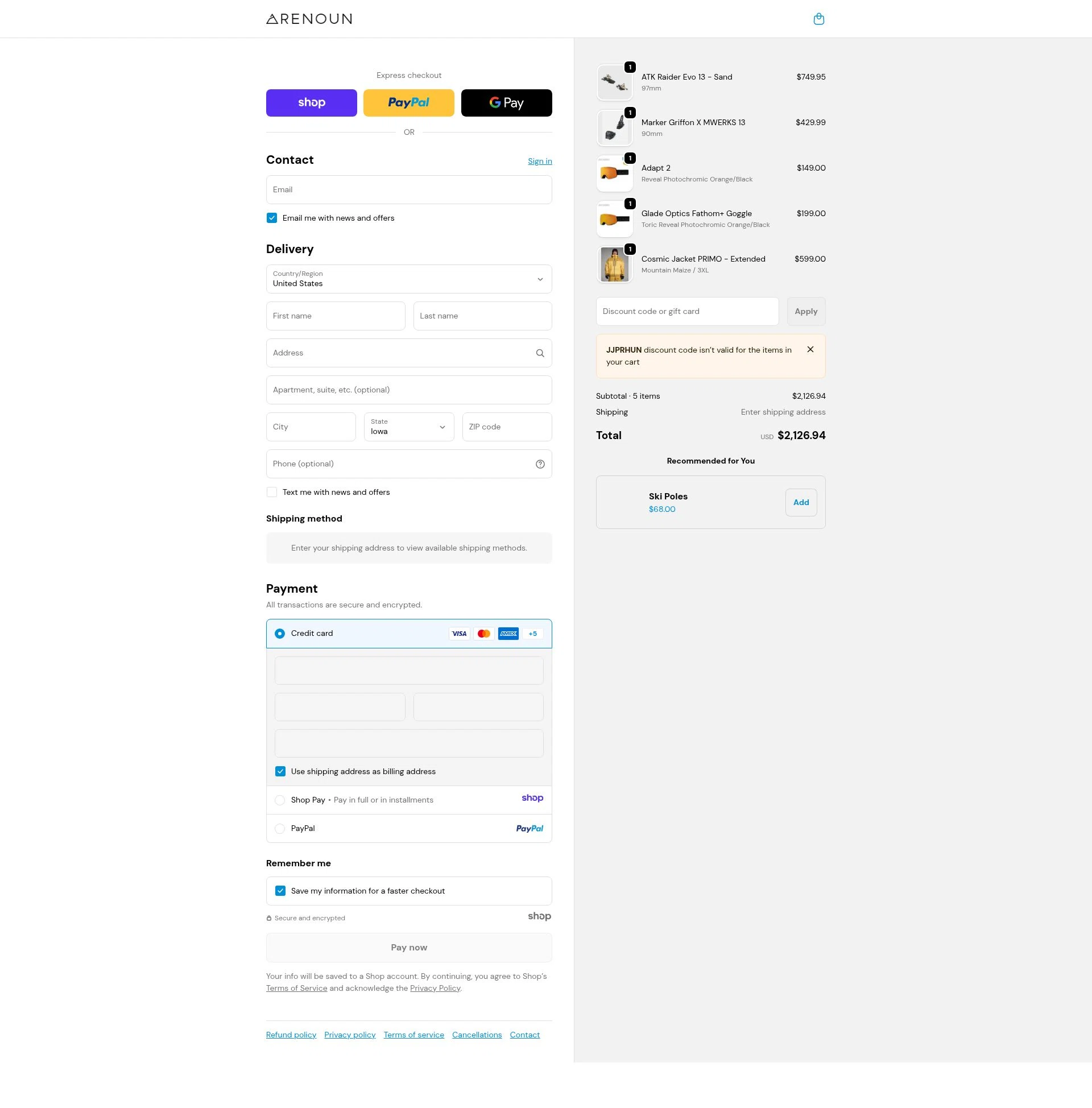 Renoun checkout page showing Renoun promo code box | Screenshot taken by SimplyCodes community member on Dec 23, 2025