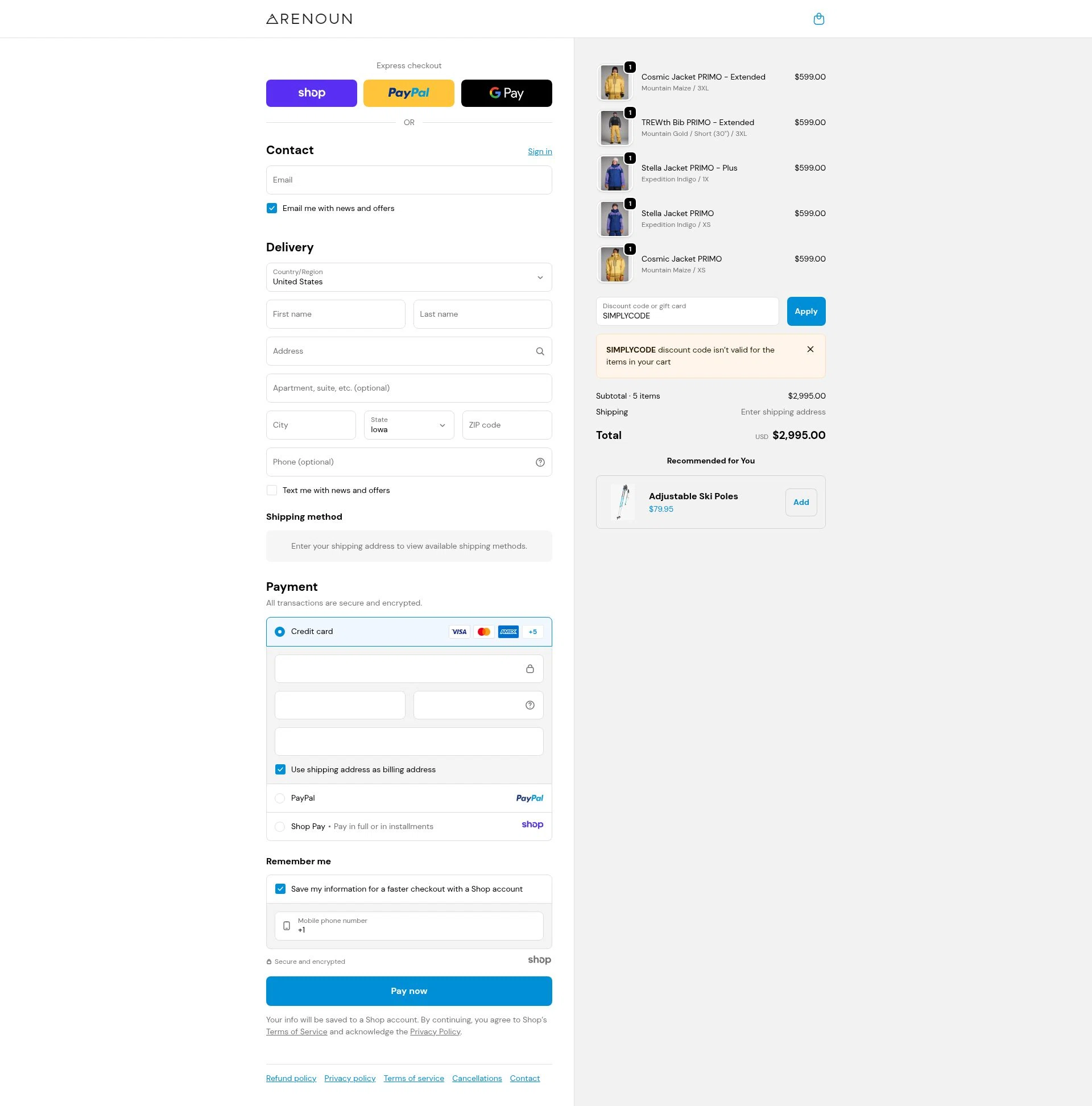 Renoun checkout page showing Renoun promo code box | Screenshot taken by SimplyCodes community member on Dec 11, 2025