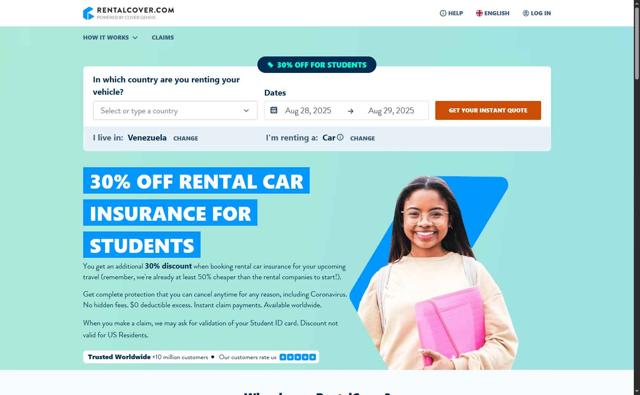 RentalCover.com checkout page showing RentalCover.com promo code box | Screenshot taken by SimplyCodes community member on Aug 28, 2025