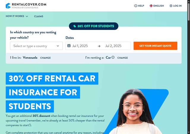 RentalCover.com checkout page showing RentalCover.com promo code box | Screenshot taken by SimplyCodes community member on Jul 1, 2025
