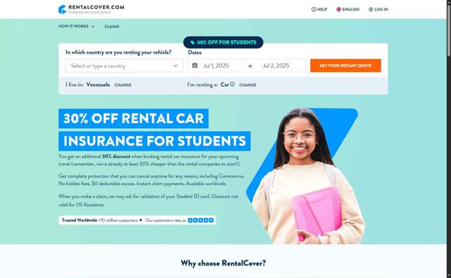 RentalCover.com checkout page showing RentalCover.com promo code box | Screenshot taken by SimplyCodes community member on Jul 1, 2025