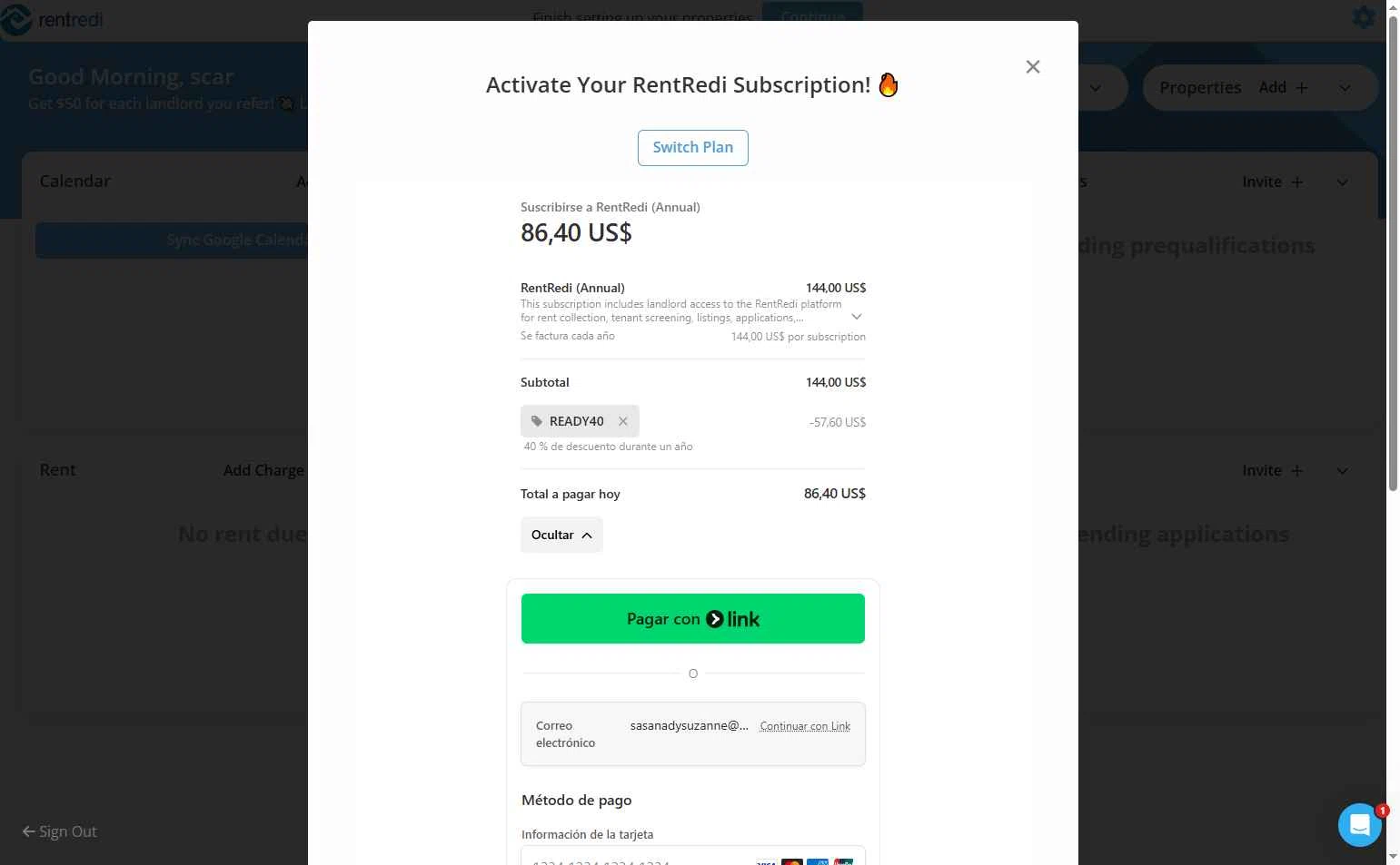RentRedi checkout page showing RentRedi promo code box | Screenshot taken by SimplyCodes community member on Oct 20, 2025