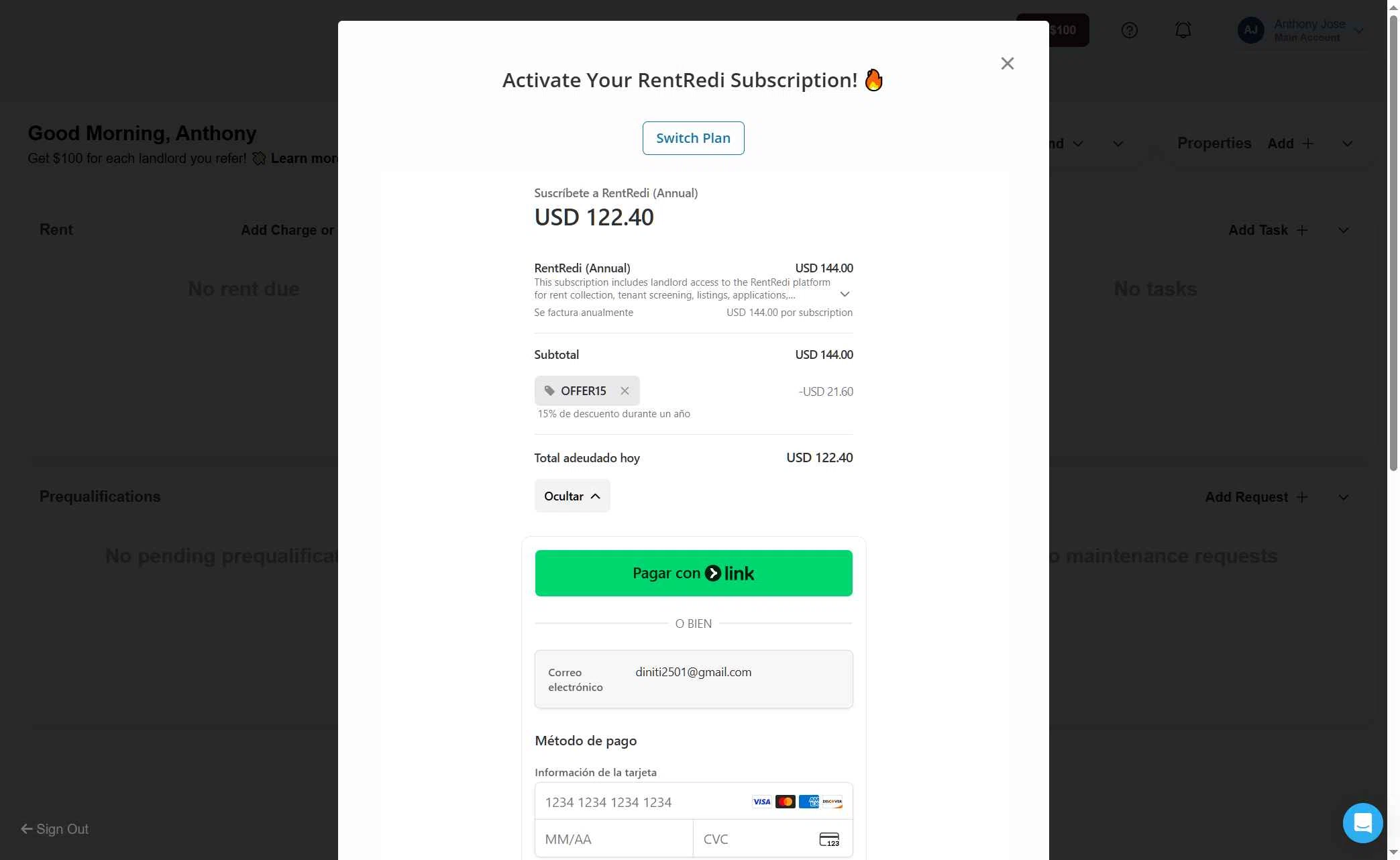 RentRedi checkout page showing RentRedi promo code box | Screenshot taken by SimplyCodes community member on Dec 15, 2025
