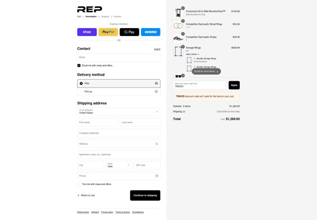Rep Fitness checkout page showing Rep Fitness discount code box | Screenshot taken by SimplyCodes community member on Sep 2, 2025