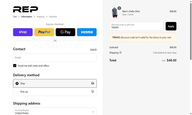 Rep Fitness checkout page showing Rep Fitness discount code box | Screenshot taken by SimplyCodes community member on Sep 3, 2025