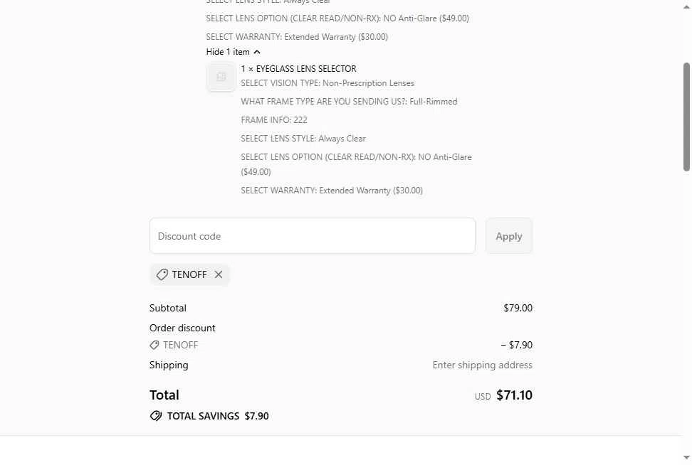 ReplaceALens checkout page showing ReplaceALens promo code box | Screenshot taken by SimplyCodes community member on Jan 11, 2026