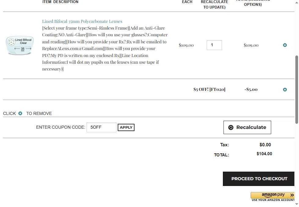 ReplaceALens checkout page showing ReplaceALens promo code box | Screenshot taken by SimplyCodes community member on Jul 25, 2025
