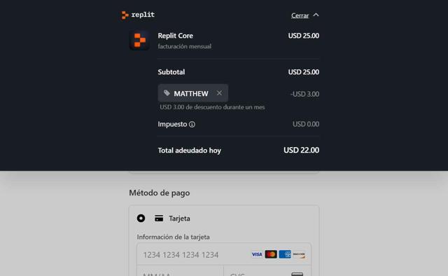 Replit checkout page showing Replit promo code box | Screenshot taken by SimplyCodes community member on Sep 4, 2025