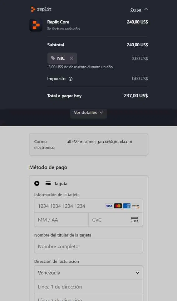 Replit AI checkout page showing Replit AI promo code box | Screenshot taken by SimplyCodes community member on Jan 16, 2026