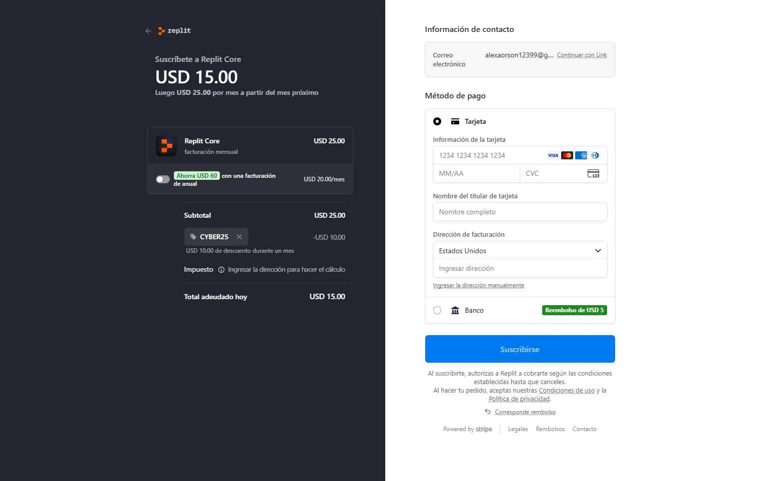 Replit AI checkout page showing Replit AI promo code box | Screenshot taken by SimplyCodes community member on Jan 28, 2026