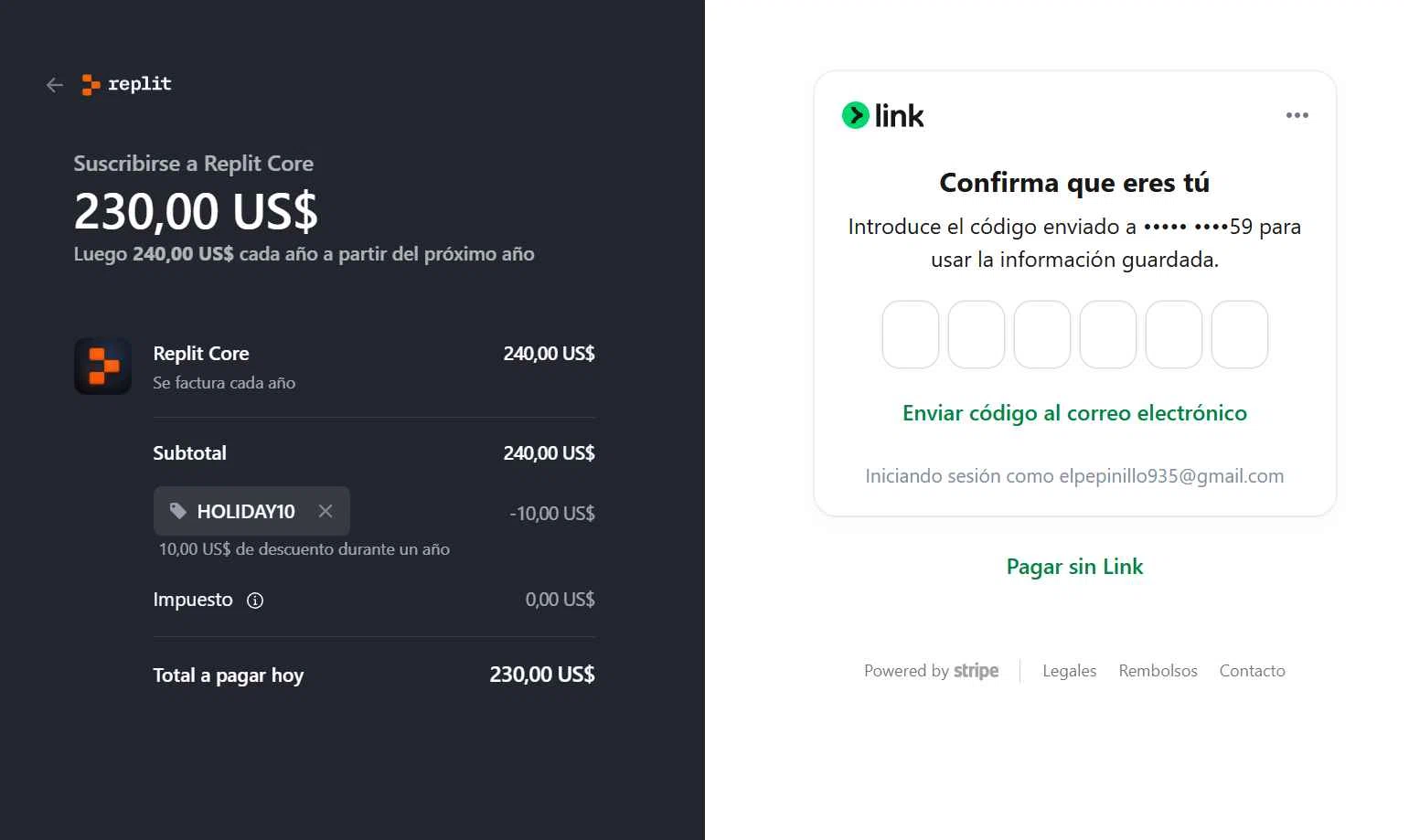 Replit AI checkout page showing Replit AI promo code box | Screenshot taken by SimplyCodes community member on Dec 18, 2025