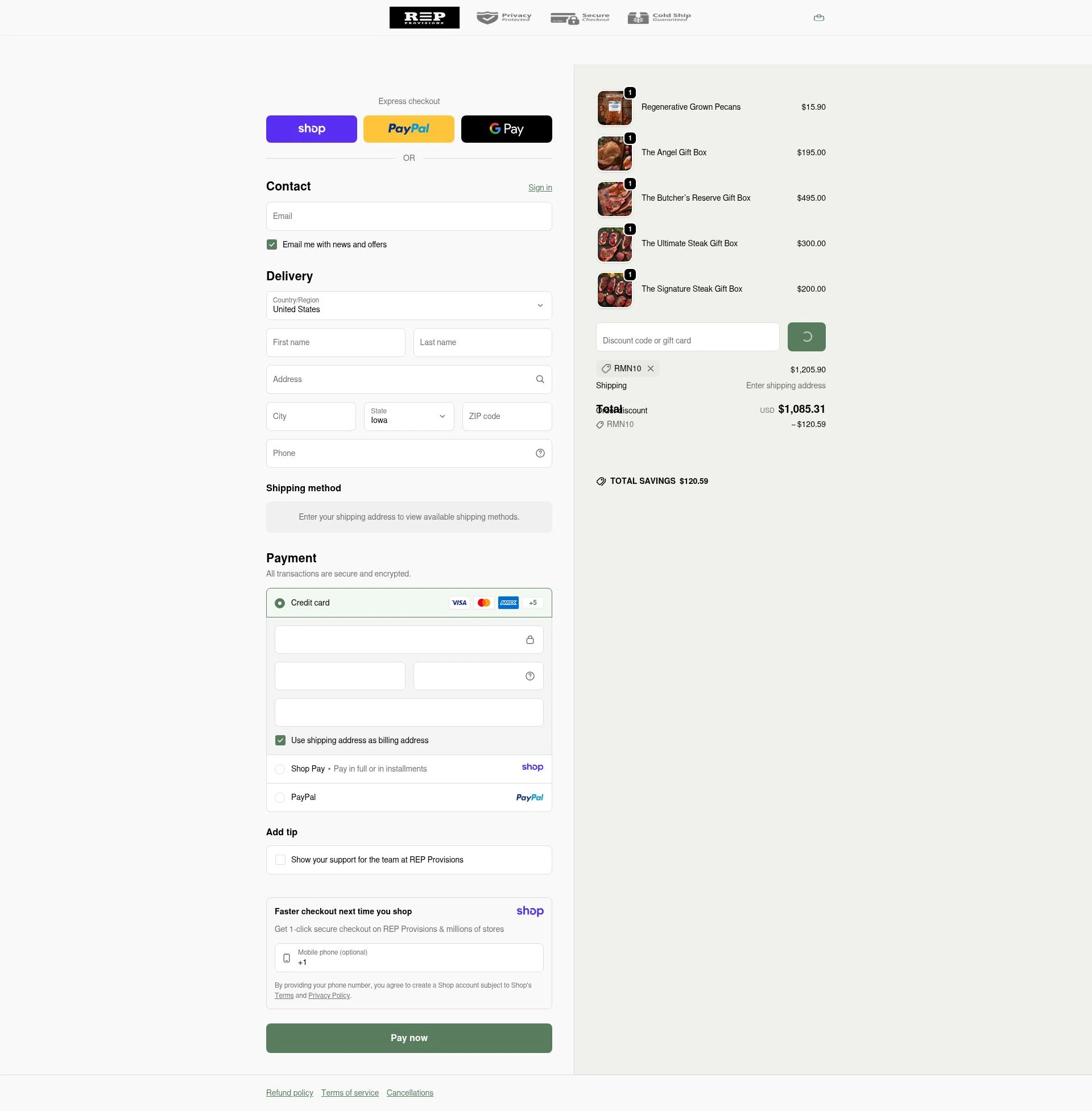REP Provisions checkout page showing REP Provisions discount code box | Screenshot taken by SimplyCodes community member on Jan 11, 2026