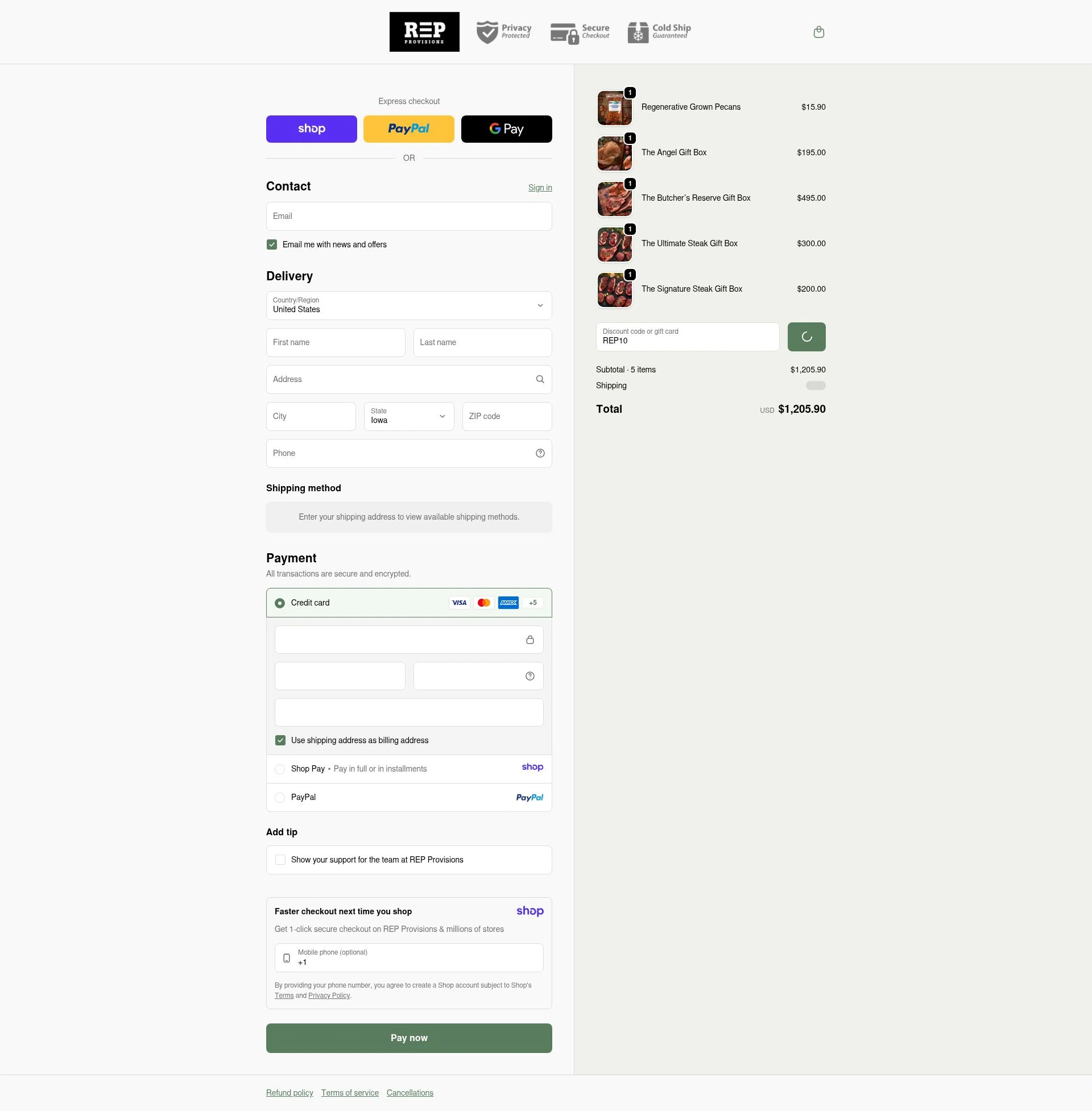 REP Provisions checkout page showing REP Provisions discount code box | Screenshot taken by SimplyCodes community member on Jan 11, 2026