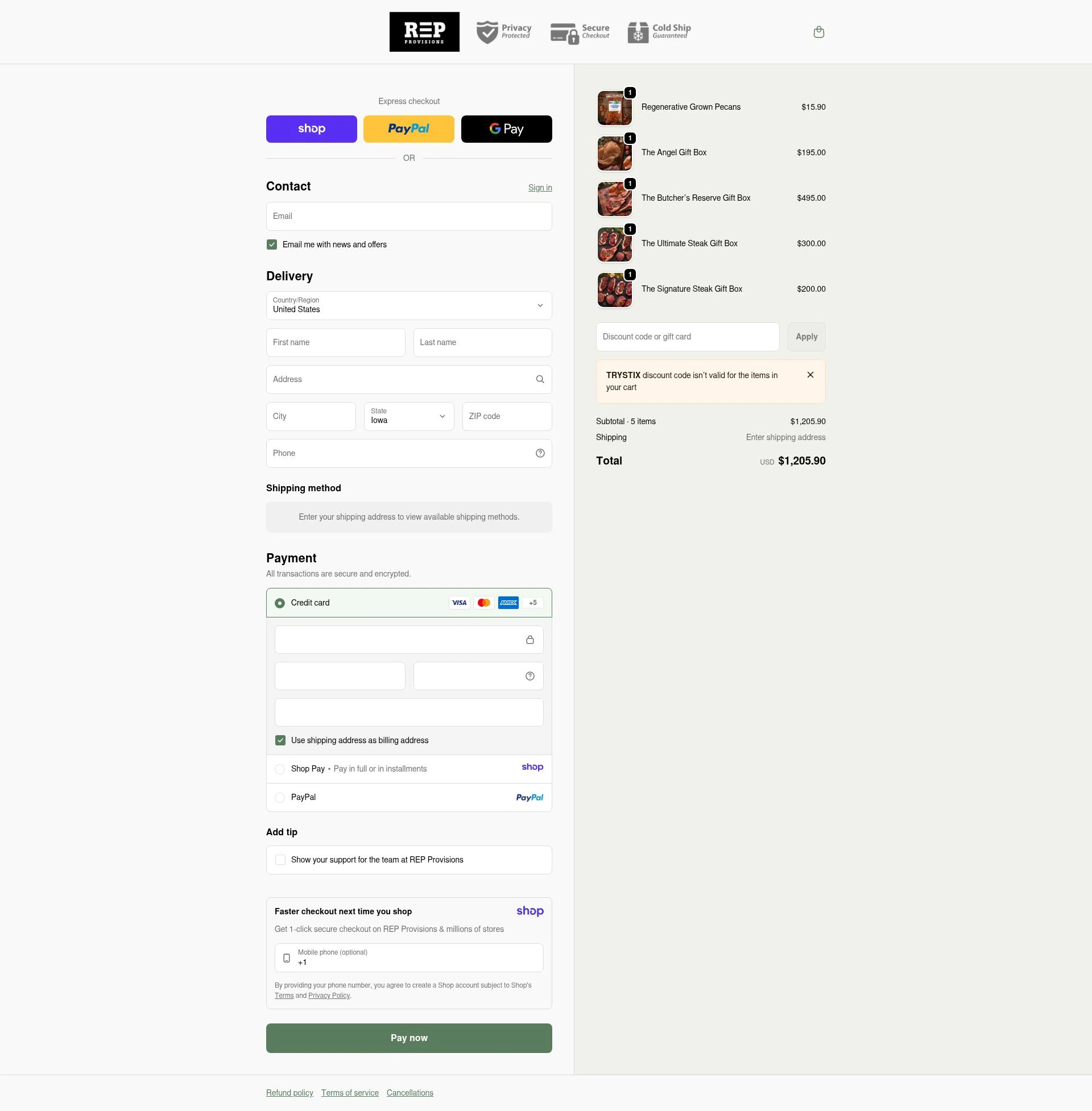 REP Provisions checkout page showing REP Provisions discount code box | Screenshot taken by SimplyCodes community member on Jan 11, 2026