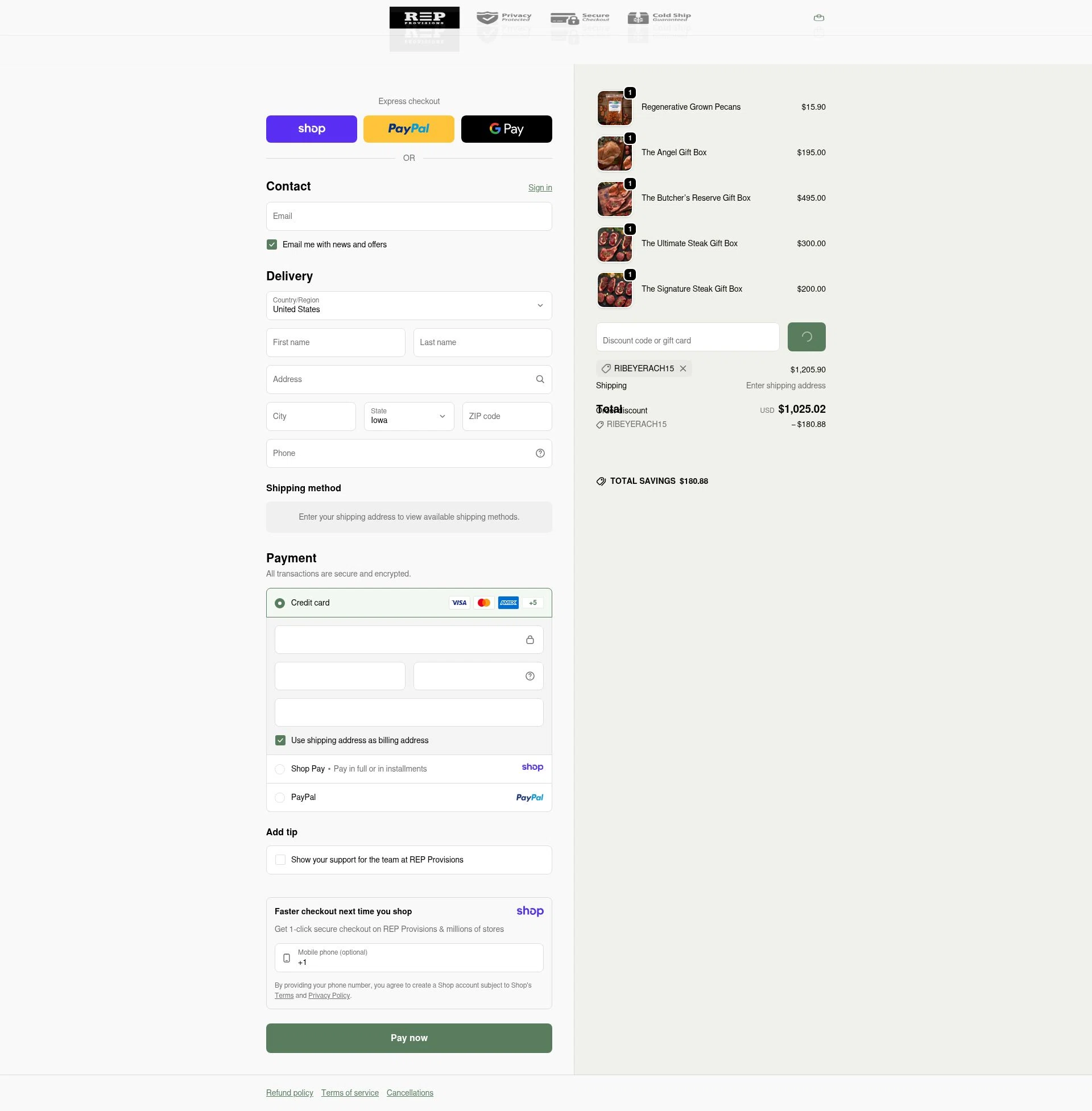 REP Provisions checkout page showing REP Provisions discount code box | Screenshot taken by SimplyCodes community member on Jan 11, 2026