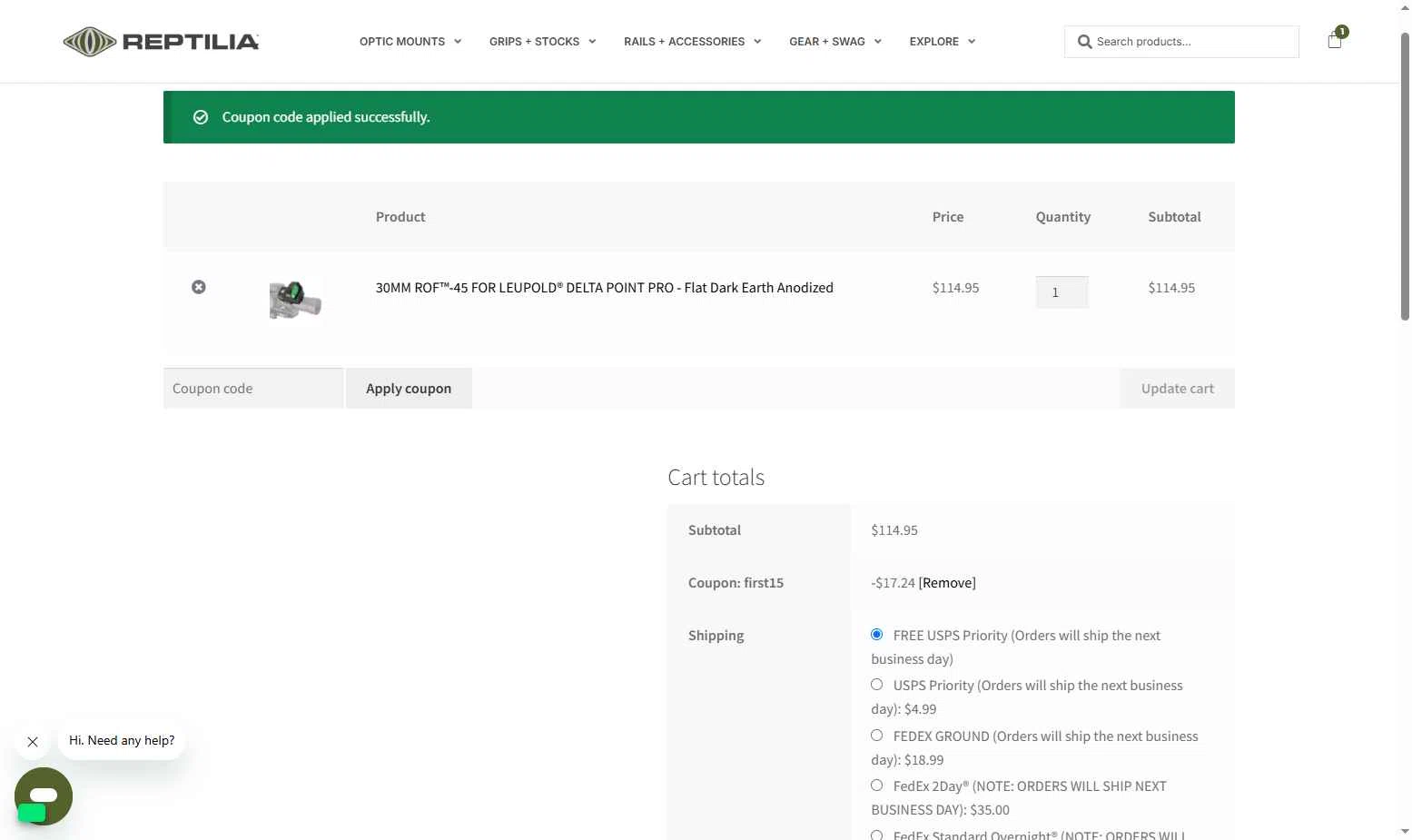 Reptilia checkout page showing Reptilia promo code box | Screenshot taken by SimplyCodes community member on Aug 24, 2025