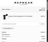Repwear Fitness coupon verification screenshot