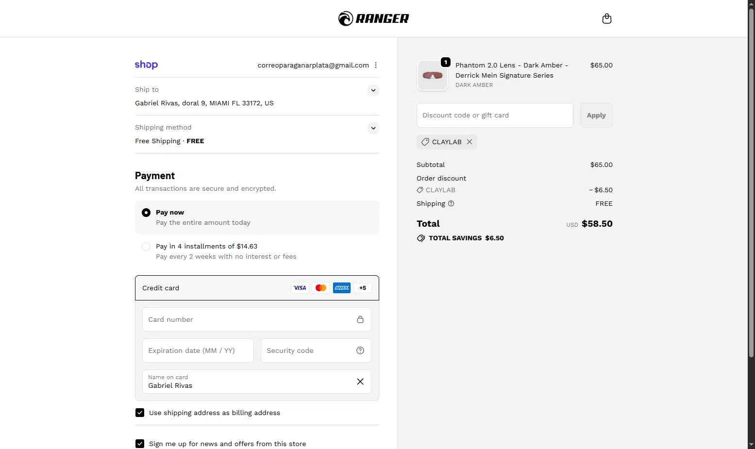 RE Ranger checkout page showing RE Ranger discount code box | Screenshot taken by SimplyCodes community member on Jan 8, 2026