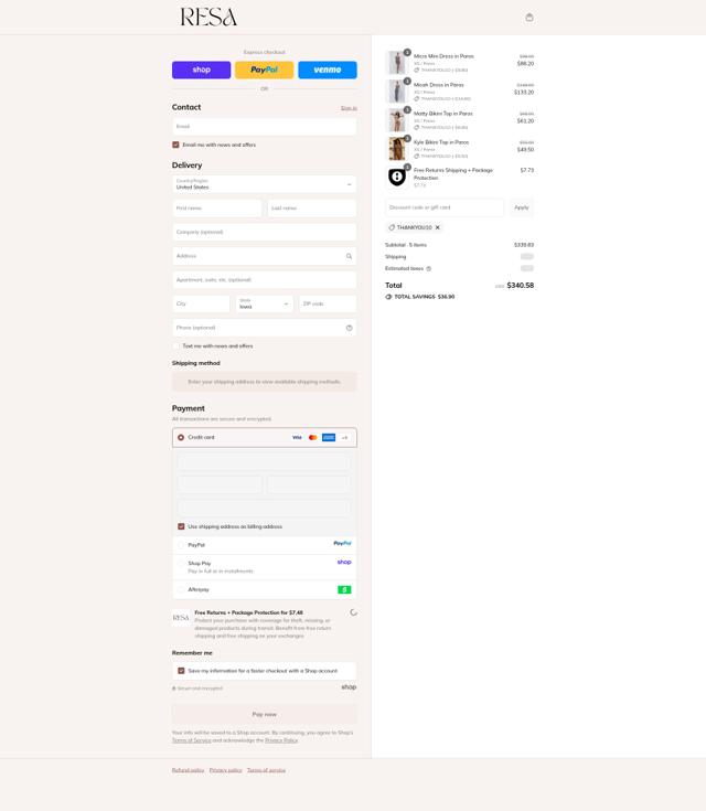 RESA checkout page showing RESA discount code box | Screenshot taken by SimplyCodes community member on Sep 12, 2025