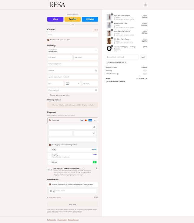 RESA checkout page showing RESA discount code box | Screenshot taken by SimplyCodes community member on Sep 12, 2025