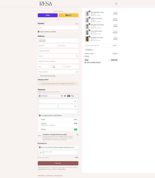 RESA checkout page showing RESA discount code box | Screenshot taken by SimplyCodes community member on Sep 8, 2025