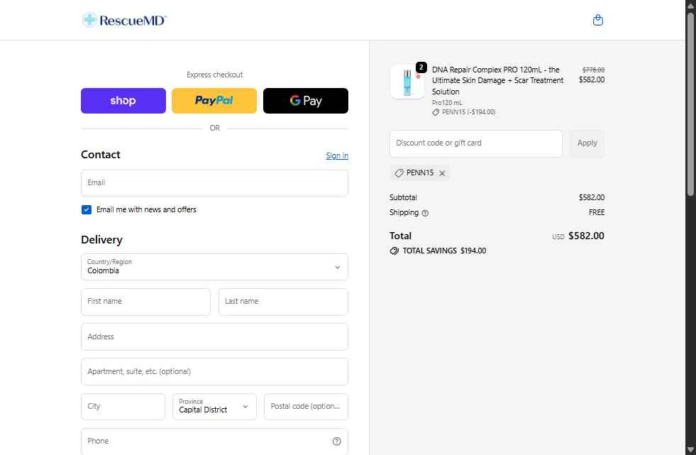 RescueMD checkout page showing RescueMD promo code box | Screenshot taken by SimplyCodes community member on Dec 31, 2025