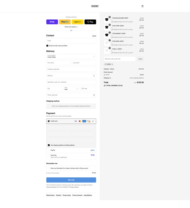 RESID3NCY checkout page showing RESID3NCY discount code box | Screenshot taken by SimplyCodes community member on Sep 4, 2025