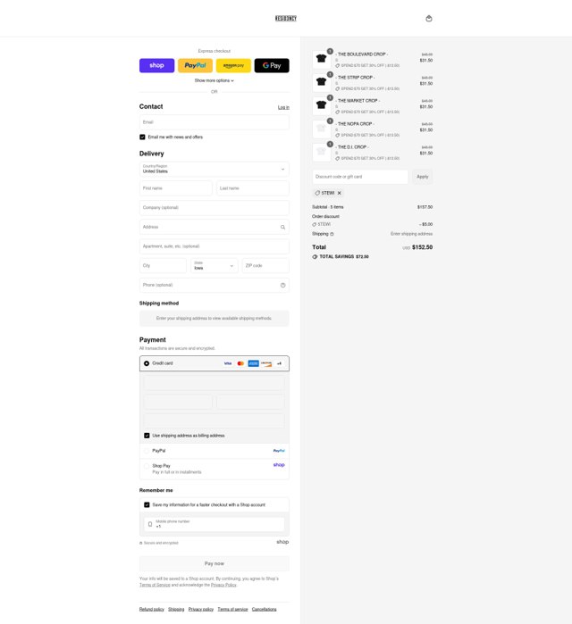 RESID3NCY checkout page showing RESID3NCY discount code box | Screenshot taken by SimplyCodes community member on Sep 4, 2025