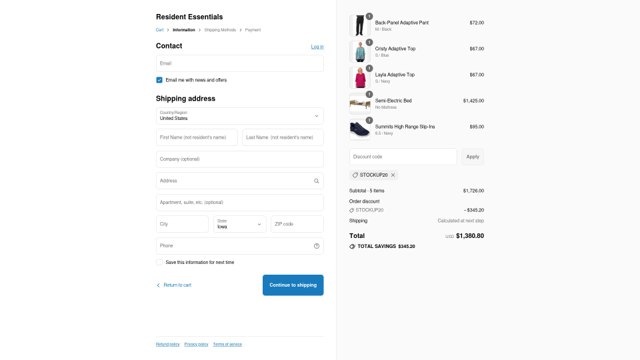 Resident Essentials checkout page showing Resident Essentials discount code box | Screenshot taken by SimplyCodes community member on Sep 4, 2025