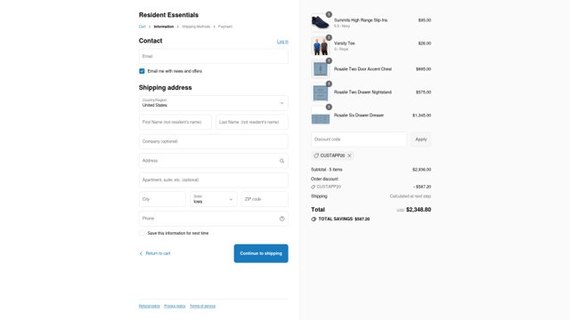 Resident Essentials checkout page showing Resident Essentials discount code box | Screenshot taken by SimplyCodes community member on Aug 18, 2025
