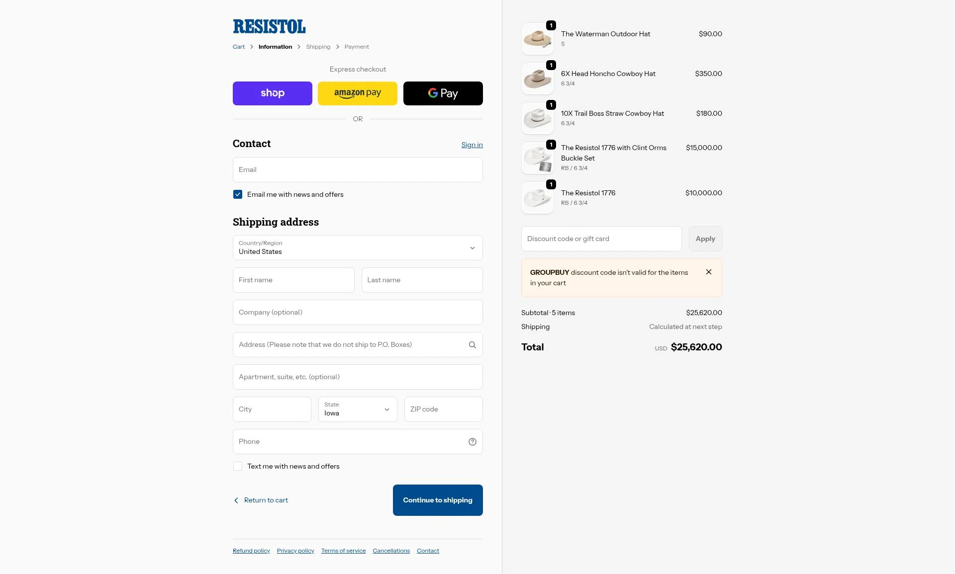 Resistol checkout page showing Resistol discount code box | Screenshot taken by SimplyCodes community member on Jan 3, 2026