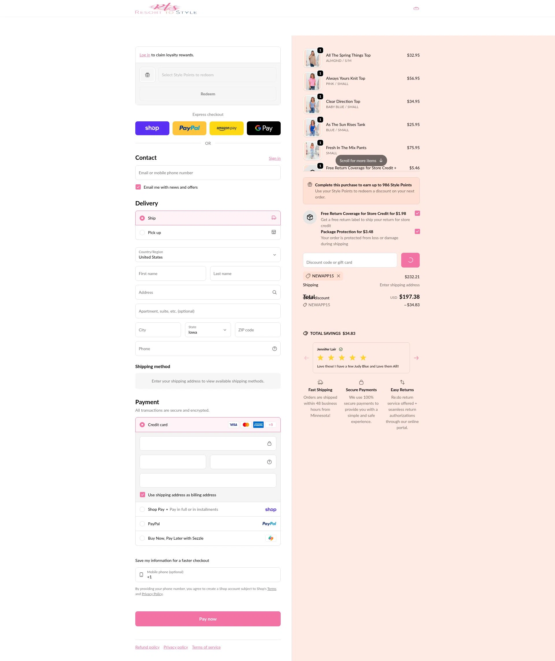 Resort To Style checkout page showing Resort To Style coupon code box | Screenshot taken by SimplyCodes community member on Feb 5, 2026