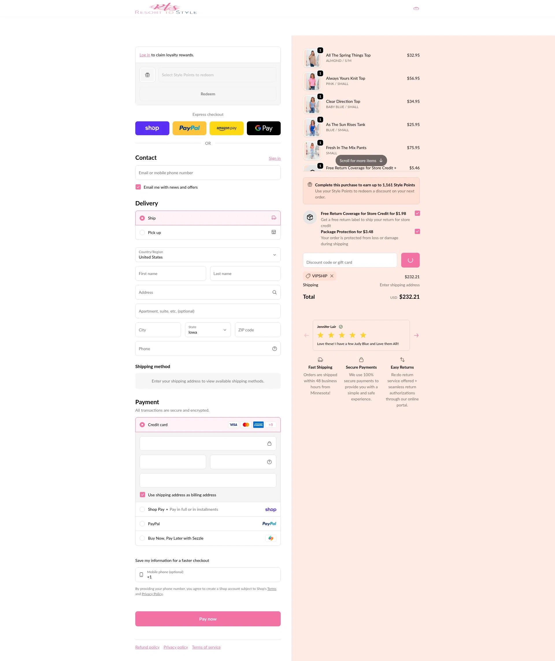 Resort To Style checkout page showing Resort To Style coupon code box | Screenshot taken by SimplyCodes community member on Feb 9, 2026