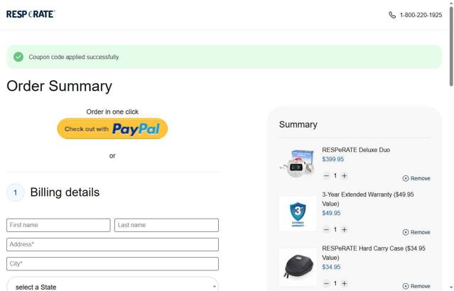 Resperate checkout page showing Resperate coupon code box | Screenshot taken by SimplyCodes community member on Jun 26, 2025
