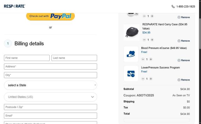 Resperate checkout page showing Resperate coupon code box | Screenshot taken by SimplyCodes community member on Jun 26, 2025