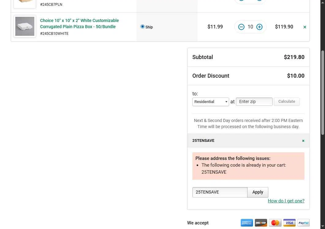 The Restaurant Store checkout page showing The Restaurant Store coupon code box | Screenshot taken by SimplyCodes community member on Nov 19, 2025