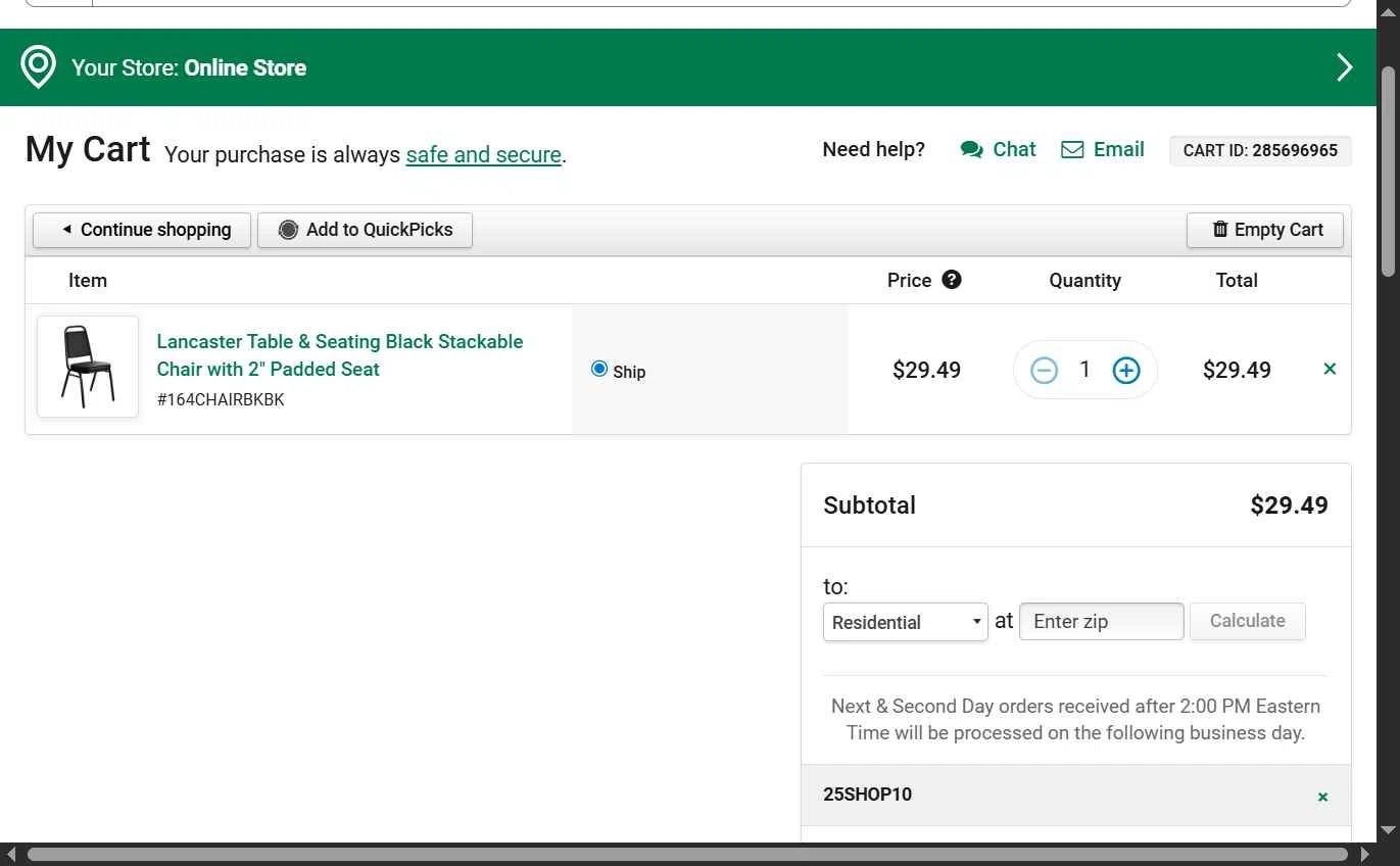 The Restaurant Store checkout page showing The Restaurant Store coupon code box | Screenshot taken by SimplyCodes community member on Nov 3, 2025