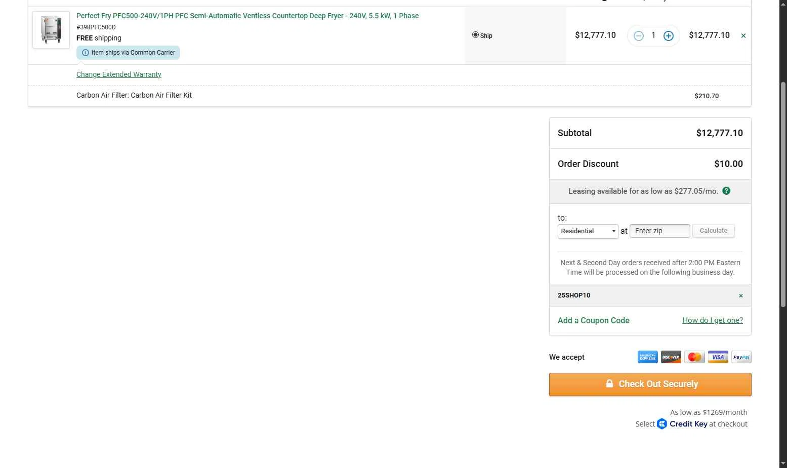 The Restaurant Store checkout page showing The Restaurant Store coupon code box | Screenshot taken by SimplyCodes community member on Nov 14, 2025