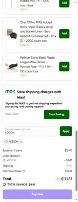Restaurantware coupon verification screenshot