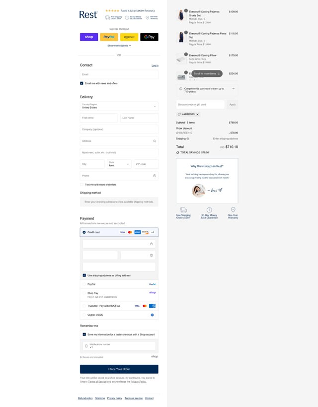 Rest checkout page showing Rest discount code box | Screenshot taken by SimplyCodes community member on Sep 2, 2025