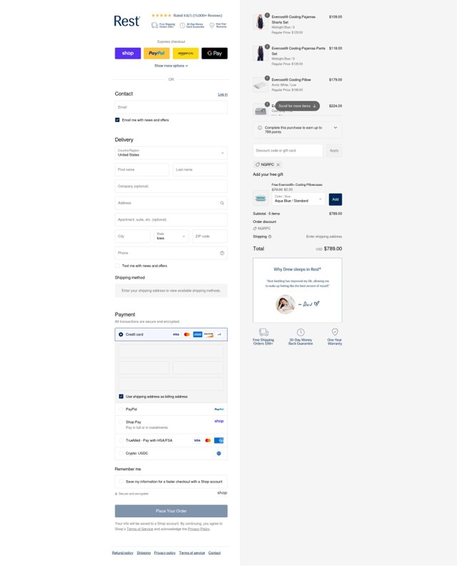 Rest checkout page showing Rest discount code box | Screenshot taken by SimplyCodes community member on Sep 2, 2025