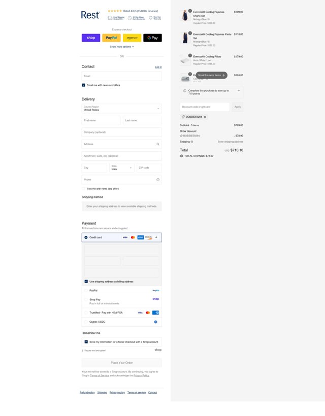 Rest checkout page showing Rest discount code box | Screenshot taken by SimplyCodes community member on Sep 2, 2025