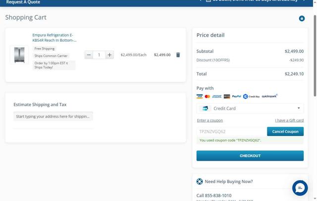 RestaurantSupply checkout page showing RestaurantSupply coupon code box | Screenshot taken by SimplyCodes community member on Jul 22, 2025