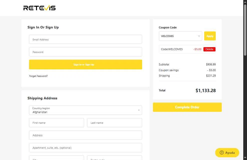 Retevis checkout page showing Retevis discount code box | Screenshot taken by SimplyCodes community member on Feb 1, 2026