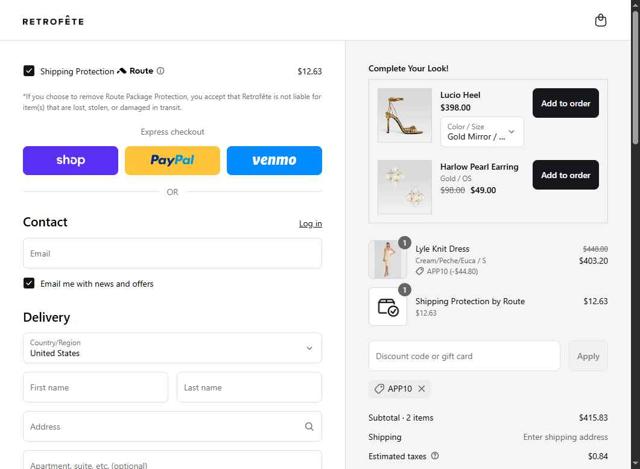 Retrofête checkout page showing Retrofête promo code box | Screenshot taken by SimplyCodes community member on Sep 8, 2025